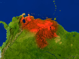 Image showing Venezuela from space in red