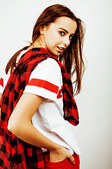 Image showing young happy smiling latin american teenage girl emotional posing on white background, lifestyle people concept 