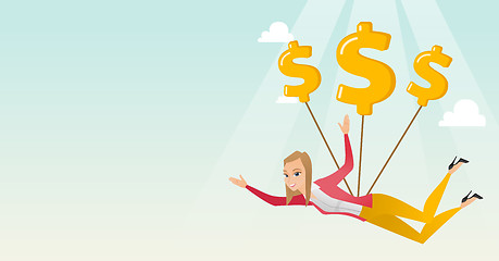 Image showing Business woman flying with dollar signs.