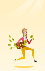 Image showing Business woman with briefcase full of money.