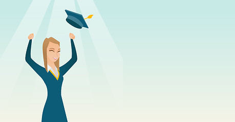 Image showing Graduate throwing up graduation hat.