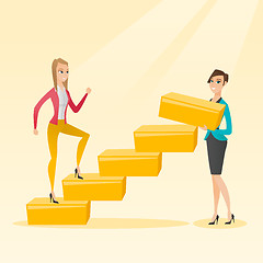 Image showing Business woman runs up the career ladder.