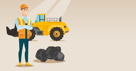 Image showing Miner with a big excavator on background.