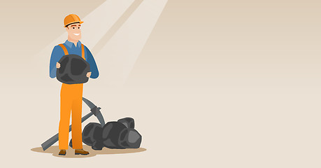 Image showing Miner holding coal in hands vector illustration.