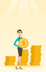 Image showing Successful business woman with dollar coin.