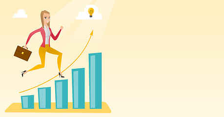 Image showing Business woman standing on growth graph.