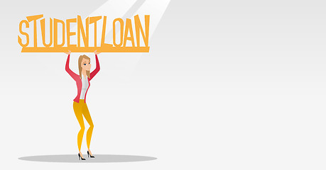 Image showing Woman holding sign of student loan.