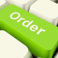 Image showing Order Computer Key In Green Showing Online Purchasing And Shoppi