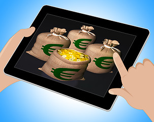 Image showing Bags Of Coins Shows European Economy Tablet