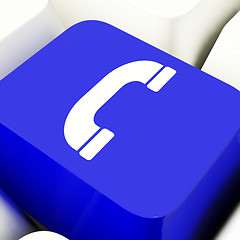 Image showing Handset Icon Computer Key In Blue For Helpdesk Or Assistance