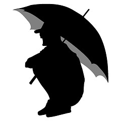 Image showing Black silhouettes of men under the umbrella