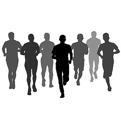 Image showing Set of silhouettes. Runners on sprint, men. illustration