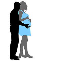 Image showing Silhouette Happy pregnant woman and her husband