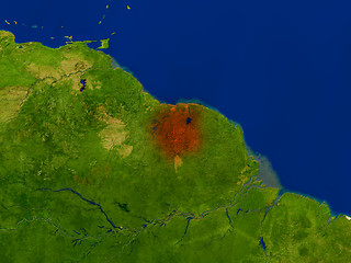 Image showing Suriname from space in red