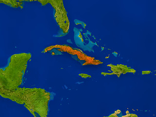 Image showing Cuba from space in red