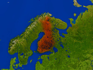 Image showing Finland from space in red