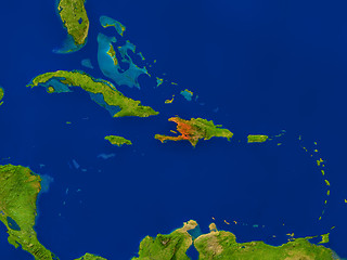 Image showing Haiti from space in red