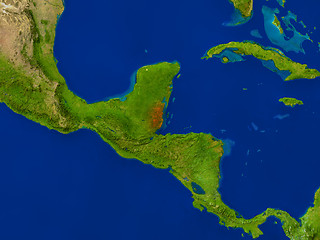 Image showing Belize from space in red