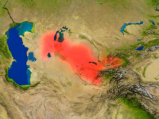 Image showing Uzbekistan from space in red