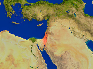 Image showing Israel from space in red
