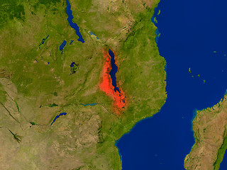 Image showing Malawi from space in red