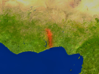 Image showing Togo from space in red