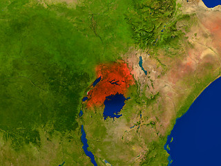 Image showing Uganda from space in red