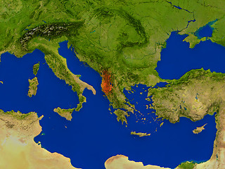 Image showing Albania from space in red