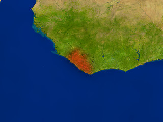 Image showing Liberia from space in red