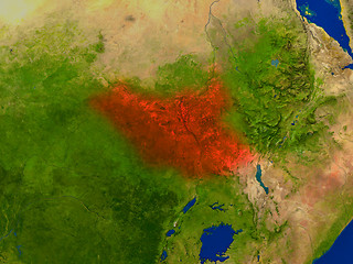 Image showing South Sudan from space in red