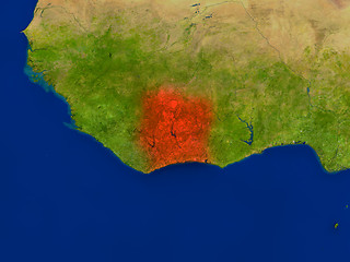 Image showing Ivory Coast from space in red