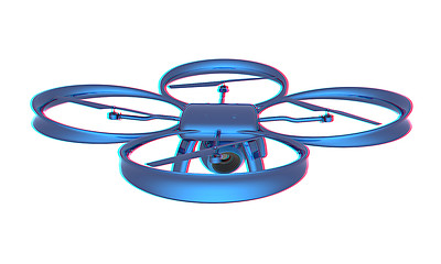 Image showing Drone, quadrocopter, with photo camera flying. 3d render. Anagly