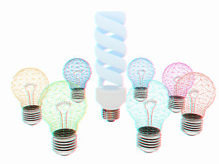 Image showing energy-saving lamps. 3D illustration. Anaglyph. View with red/cy