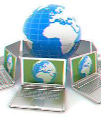 Image showing internet, global network, computers around globe. 3d render. Ana
