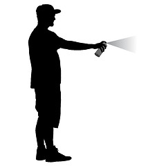 Image showing Silhouette man holding a spray on a white background. illustration