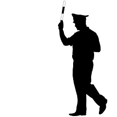Image showing Black silhouettes of Police officer with a rod on white background