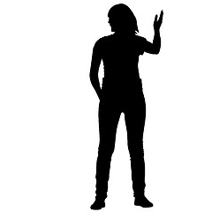 Image showing Black silhouette woman standing, people on white background