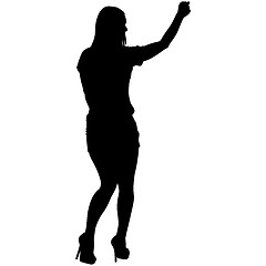 Image showing Black silhouette woman standing with arm raised, people on white background