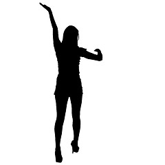 Image showing Black silhouette woman standing with arm raised, people on white background