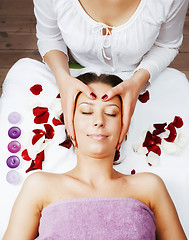 Image showing stock photo attractive lady getting spa treatment in salon, heal