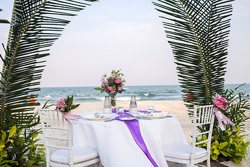 Image showing Served table on sea shore