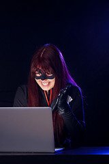 Image showing Night photo of hacker girl