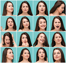 Image showing Set of young woman\'s portraits with different happy emotions