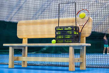 Image showing Close up view of tennis court through the net