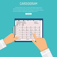 Image showing Cardiogram on clipboard in hands of doctor