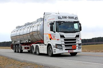 Image showing White Next Generation Scania R500 Semi Tanker on Road