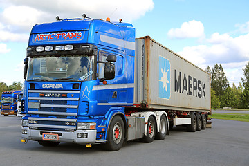 Image showing Blue Scania 164L Semi Trailer at Truck Stop