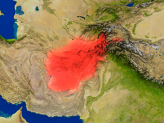 Image showing Afghanistan from space in red