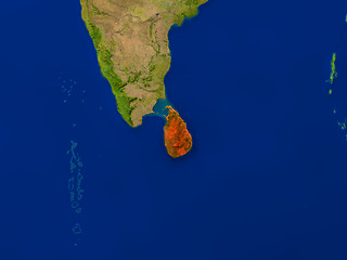 Image showing Sri Lanka from space in red