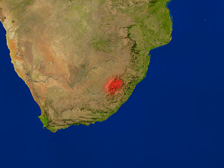 Image showing Lesotho from space in red